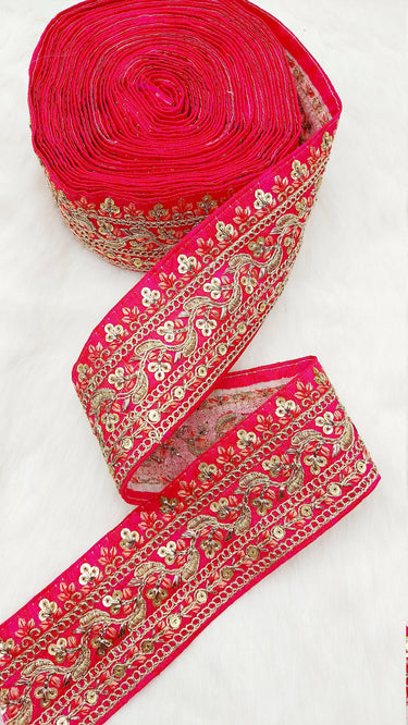 Art Silk Fabric Sari Border Trim with Floral Embroidery and Gold Sequins, Decorative Trim, Indian Sari Border